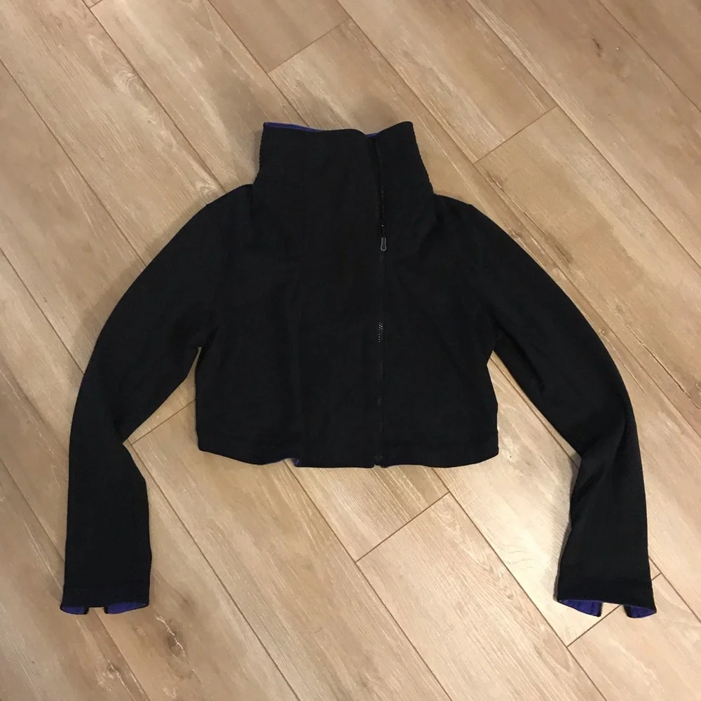 lululemon athletica Black Cropped Bomber Jacket with Purple Accents